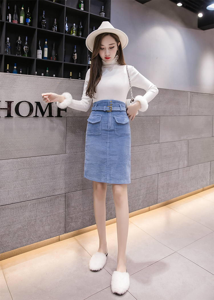 VK旗艦店 韓國風簡約高腰半身裙燈芯絨單品短裙