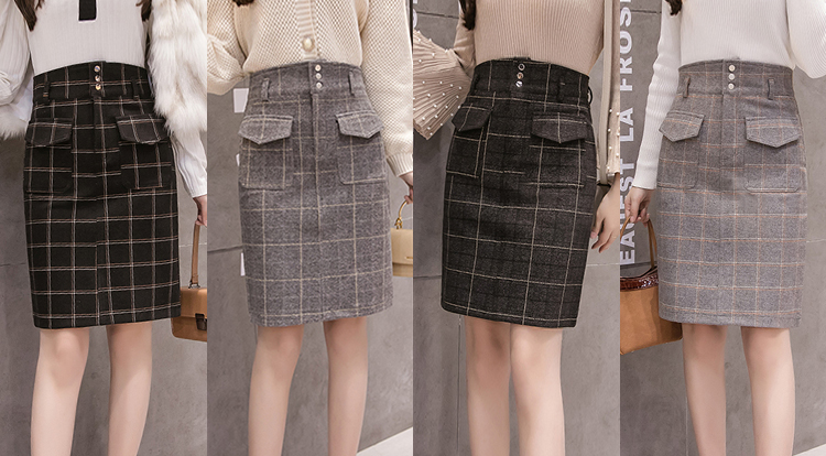 VK旗艦店 韓系簡約高腰毛呢包臀單品短裙