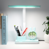 Childrens desk lamp eye protection desk without strobe learning cartoon alarm clock dimming pen holder plug-in professional eye protection LED light