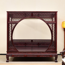 Solid wood double bed step-by-step bed carved frame bed imitation mahogany furniture rosewood Chinese classical bed