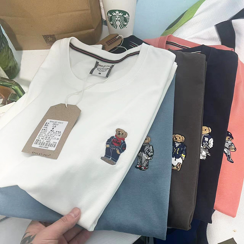 Simple and Exquisite Bear Embroidery! All-Cotton, Comfortable and Versatile Casual Men's Summer Short-Sleeve T-Shirt Simple and Exquisite Bear Embroidery! All-Cotton, Comfortable and Versatile Casual Men's Summer Short-Sleeve T-Shirt