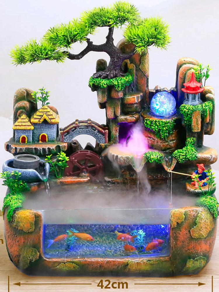 Goldfish tank Living room desktop self-circulating water Household small mini lucky ornaments Landscaping small fish tank with oxygen