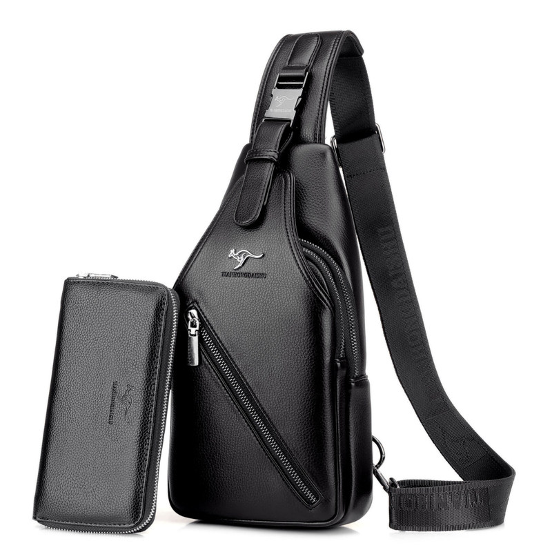 Han Prints Men's Bag Men's Chest Bag Single Shoulder Bag Slanted Satchel Bag Chest Front Bag Genuine Leather Fashion Bull Leather Bag Inclined Cross Small-to-Shoulder Bag