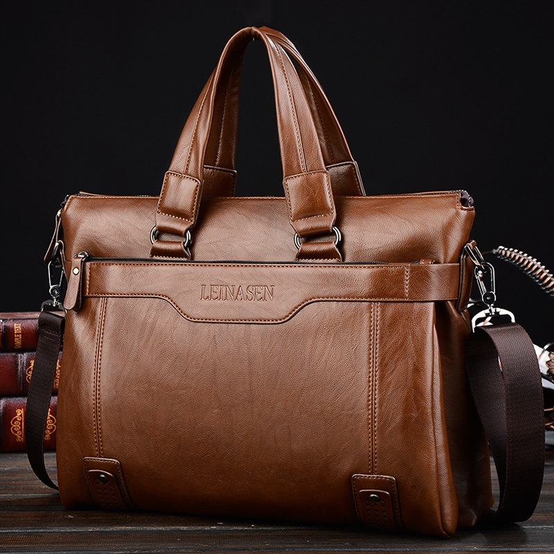 Men Handbag Bag Crosswalk Male Bag Single Shoulder Diagonal Satchel Soft Leather Bag Business Casual Briefcase Genuine Leather Computer Bag