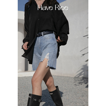 HAVERICE Dining Hall Cool Girl Spring Summer Women Loose 100 Hitch Jeans High Waist Display Slim and Hole Shorts