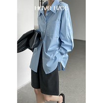 HAVERICE DINING ROOM PACKSPRING Summer boyfriend Wind profile Handsome Shirt Loose 100 Lap Shirt Woman