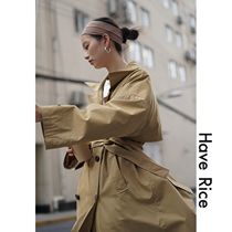  HAVERICE classic double-breasted windbreaker simple temperament loose long jacket