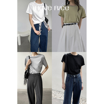 HAVERICE dining hall Black tech pro-skin and cool feeling 100 hitch base minimalist pure color white short sleeve T-shirt female summer