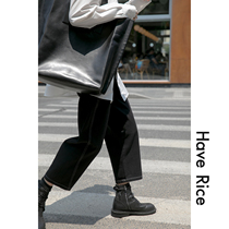  HAVERICE mens loose high-waisted turnip pants high-waisted nine-point jeans autumn