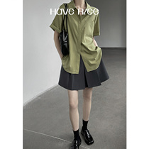 HAVERICE Dining Hall 2022 Short Sleeve Shirt Blouse Blouse Summer White Green Base Covets Anti Crease Shirt Blouse