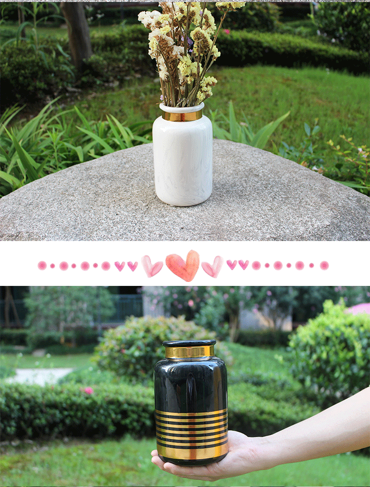 Ins Bắc Âu sang trọng mạ vàng bình gốm chèn hoa phòng khách nhà hoa màu xanh lá cây trang trí trang trí hoa chậu - Vase / Bồn hoa & Kệ chau nhua