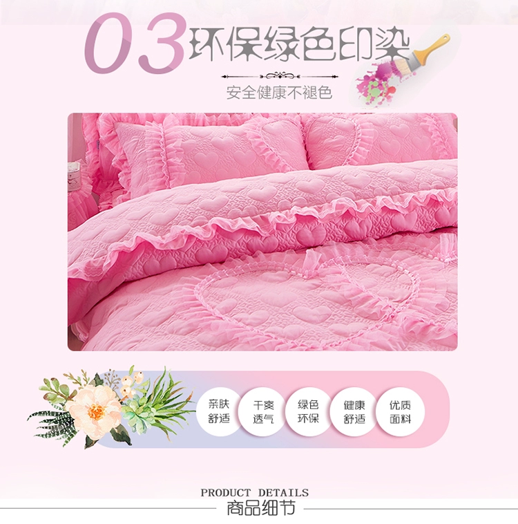 Red chúa Wedding gió gia đình bốn dày bedspread bông giường váy ren chăn đơn hoặc kép Wujiantao - Bộ đồ giường bốn mảnh