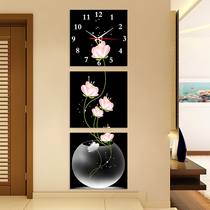 Crystal glass frameless painting wall clock triptych art clock Living room wall clock Modern entrance decorative painting vase