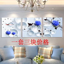 3D three-dimensional modern living room decoration clock mural hanging painting art frameless painting wall clock mute blue roses