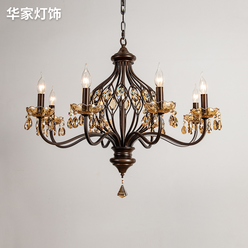 American Retro Chandelier, Crystal French-Style Living Room Lamp, Vintage Dining Room Lamp, Walnut-Colored Bedroom Lighting