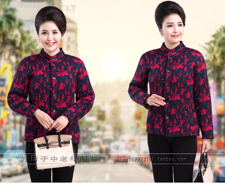 Áo khoác cotton cho phụ nữ trung niên cho quần áo mùa đông dành cho người già cộng với phân bón để tăng thêm chiếc áo khoác cotton cho bà ngoại mùa thu dày áo tuổi trung niên
