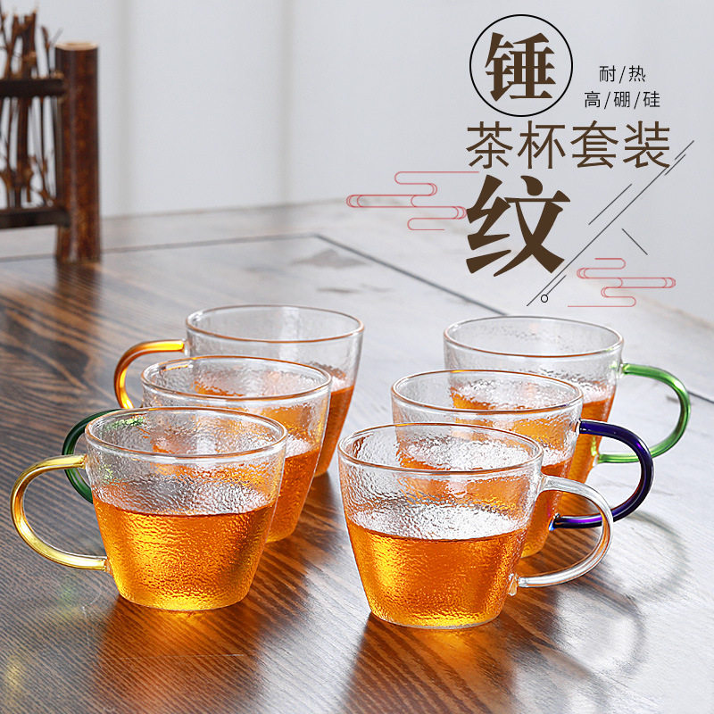 Glass tea cup small teacup scented tea small cup thickened heat-resistant hammer grain kung fu tea set with handle glass set