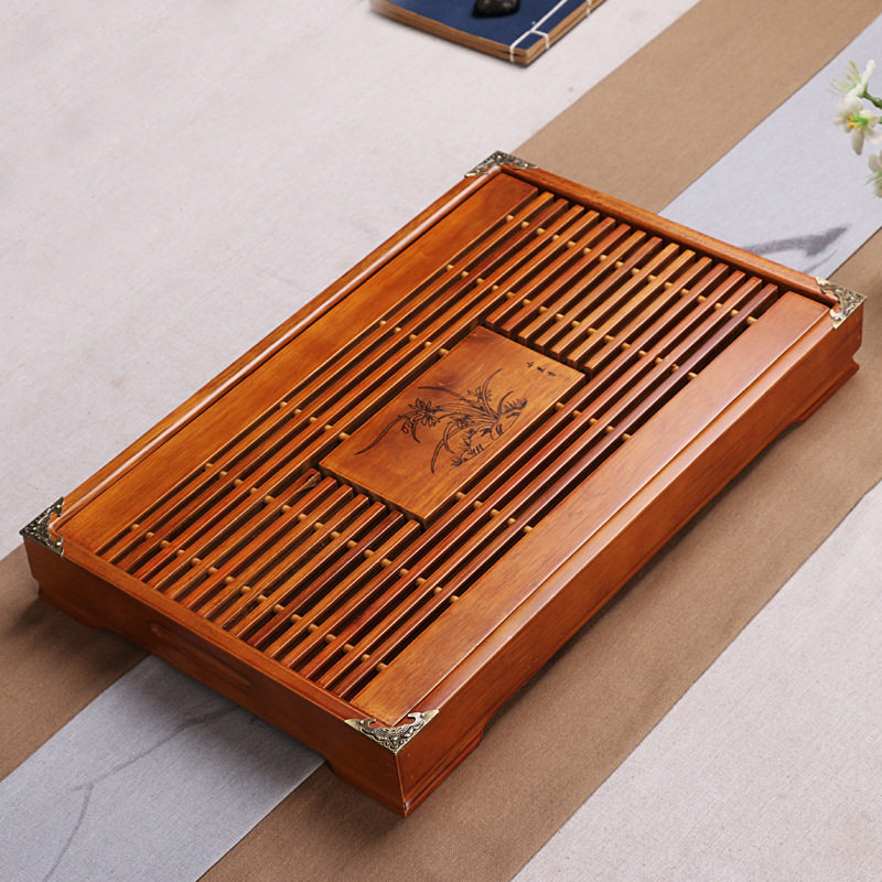 Tea Tray Home Solid Wood Tray Set Simple Modern Drawer Type Drained Bamboo Tea Tray Leaking Rectangular Mini