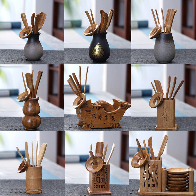 Bamboo tea ceremony Six gentlemen set Whole set of natural bamboo combination Kung Fu tea set Tea clip Tea needle Spare parts tools