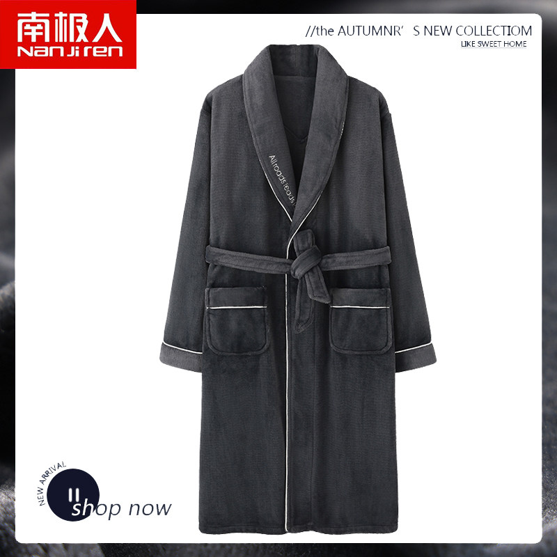 Nanjiren Coral Fleece Pajamas Men's Autumn and Winter Plush Thickened Long Section Warm Flannel Bathrobe Pajamas Winter