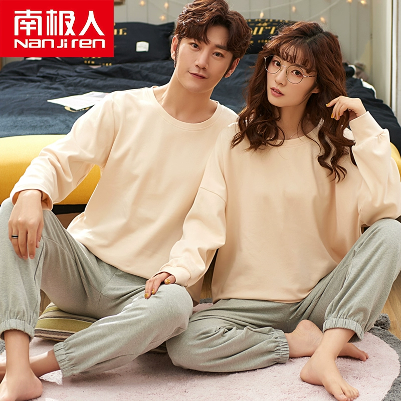 Cặp vợ chồng Nam Cực đôi đồ ngủ phụ nữ mùa xuân và mùa thu dài tay cotton hai mảnh phù hợp với mùa thu và mùa đông nam Hàn Quốc dịch vụ nhà tươi - Cặp đôi