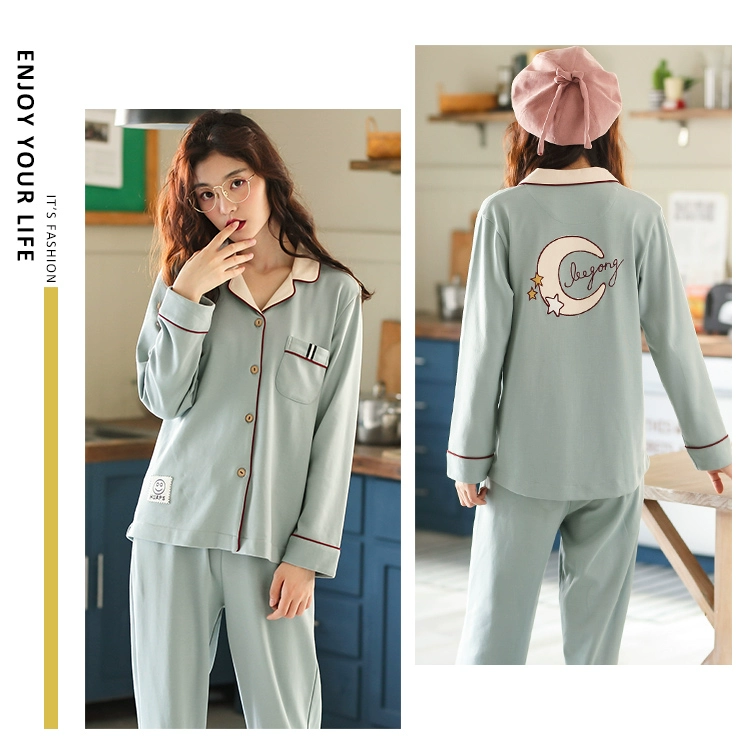 Bộ đồ ngủ nữ mùa thu và mùa đông dài tay cotton phù hợp với phiên bản Hàn Quốc giản dị có thể mặc bên ngoài mùa xuân ngọt ngào và dễ thương