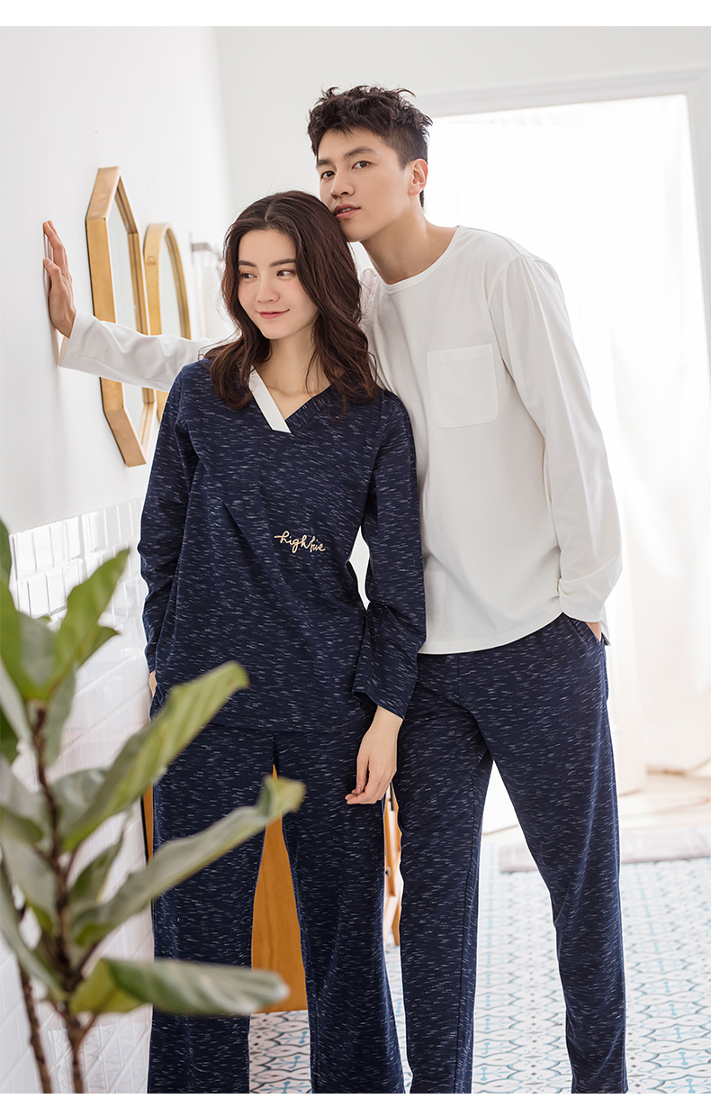 Jing Yun mùa thu dài tay vài bộ đồ ngủ cotton màu rắn nam dịch vụ nhà phù hợp với quần đơn giản quần áo nữ nhà bộ đồ đôi cho các cặp vợ chồng