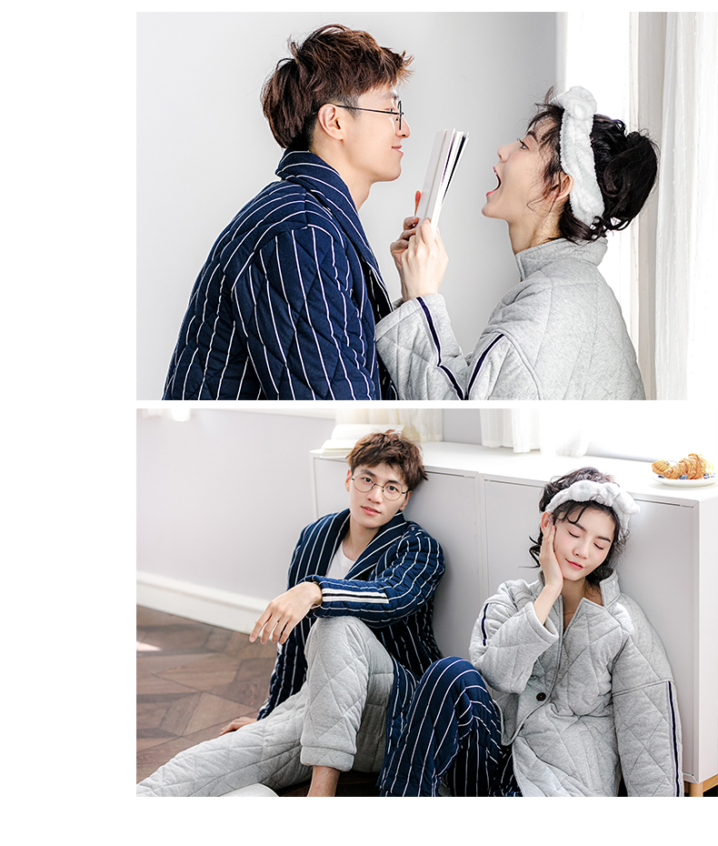 Jing Yun mới mùa đông vài bộ đồ ngủ dày đan ấm bông phục vụ nhà nam và nữ tay áo dài có thể được mặc bên ngoài phù hợp đồ ngủ nam thu đông