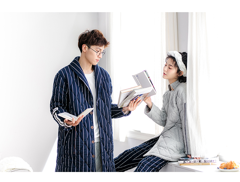 Jing Yun mới mùa đông vài bộ đồ ngủ dày đan ấm bông phục vụ nhà nam và nữ tay áo dài có thể được mặc bên ngoài phù hợp đồ ngủ nam thu đông