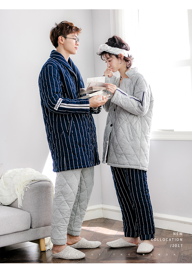Jing Yun mới mùa đông vài bộ đồ ngủ dày đan ấm bông phục vụ nhà nam và nữ tay áo dài có thể được mặc bên ngoài phù hợp đồ ngủ nam thu đông