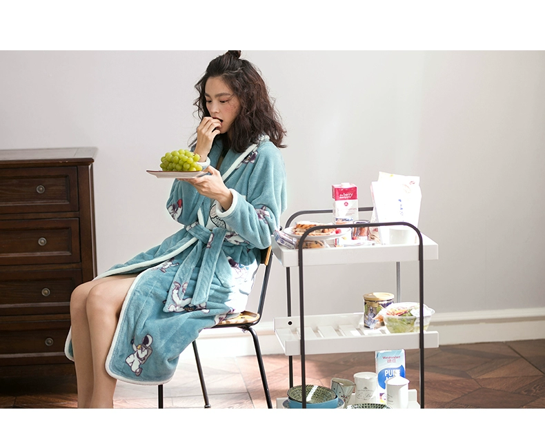 Jing Yun mùa đông phụ nữ mới đồ ngủ san hô nhung dài tay ấm dịch vụ nhà với flannel trong áo choàng đoạn dài áo choàng ngủ