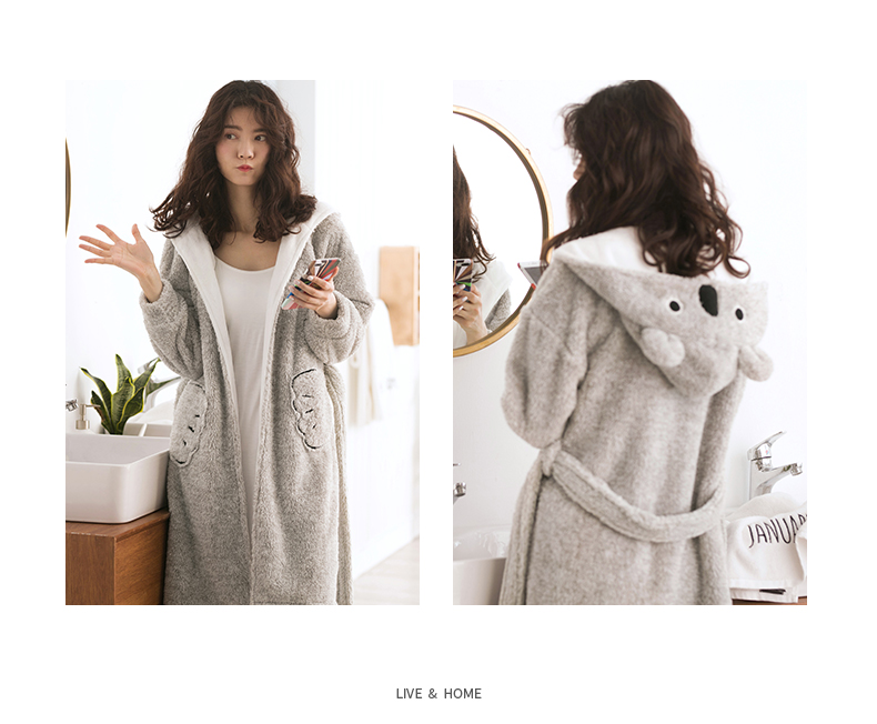 Bộ đồ ngủ Jing Yun nữ mùa đông san hô nhung nữ áo ngủ dễ thương màu rắn ấm áp dịch vụ nhà flannel áo choàng dài pijama đôi