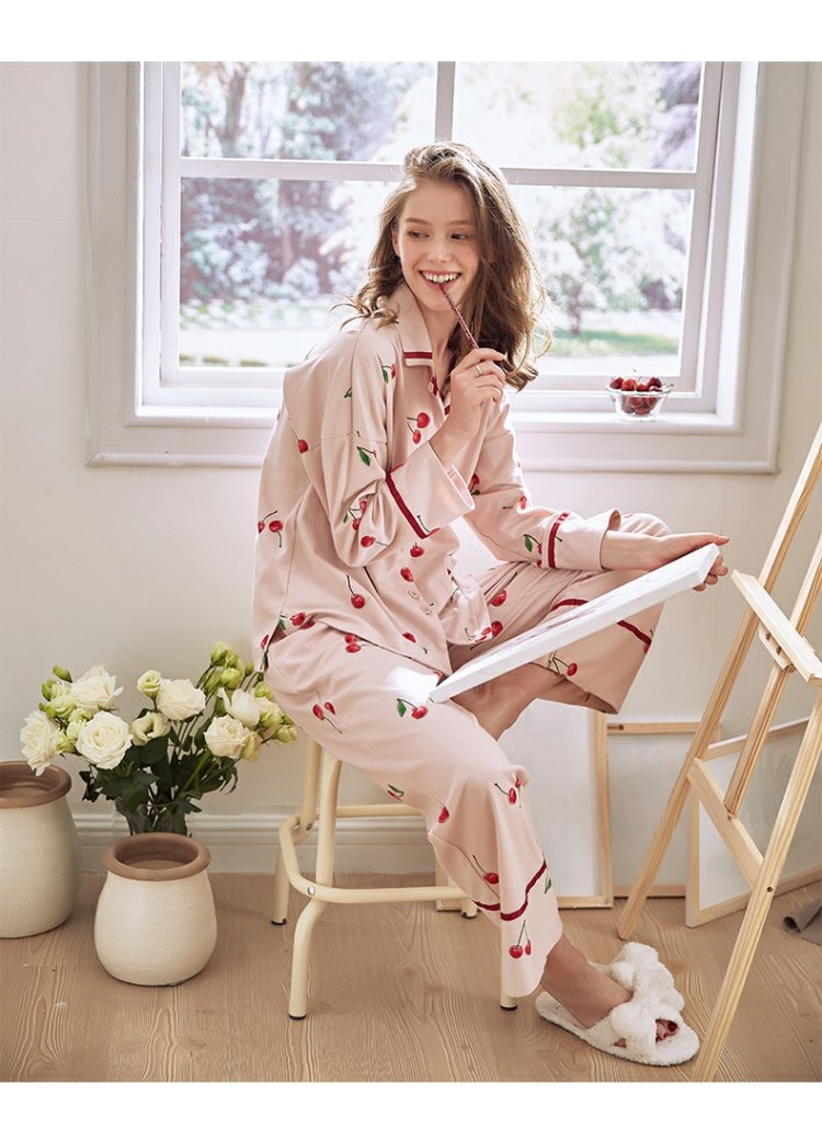 Jing Yun mới mùa thu nữ đồ ngủ cotton dài tay quần nhà dịch vụ dễ thương hoạt hình rộng chân phù hợp với hai mảnh - Bên ngoài ăn mặc shop đồ bộ nữ