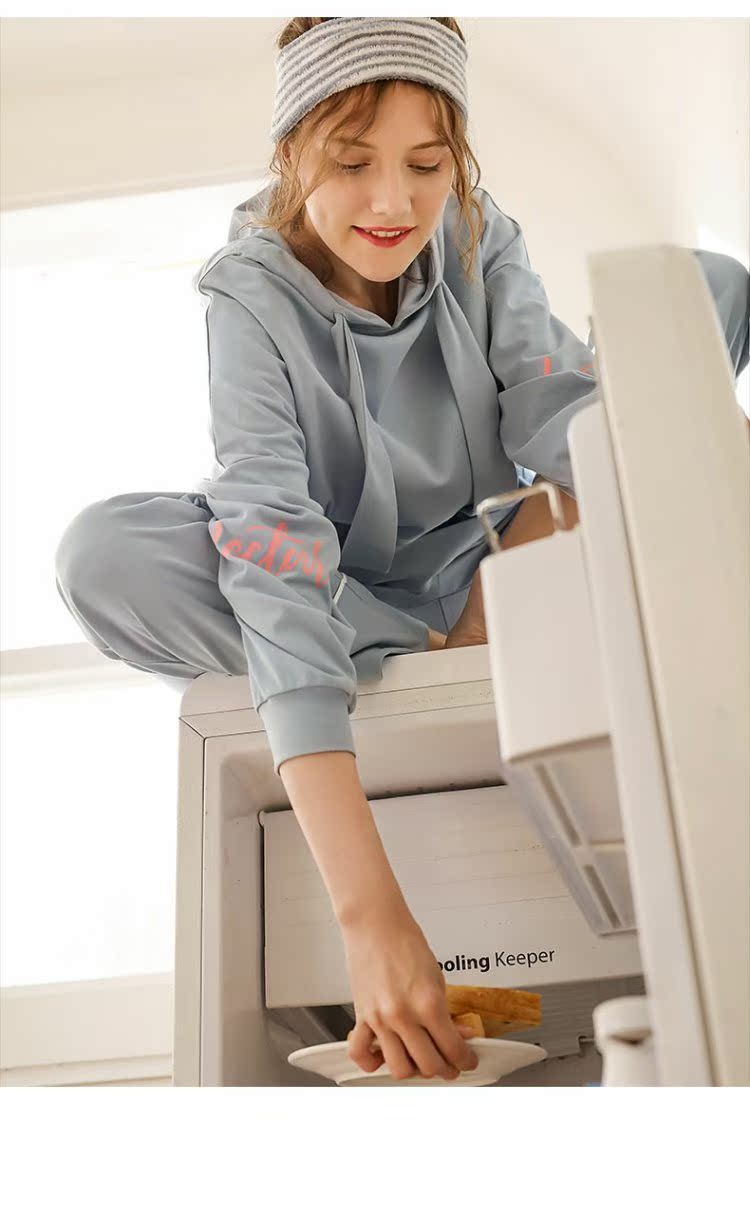 Jing Yun 2019 new xuân nữ đồ ngủ cotton dài tay nữ dịch vụ nhà mũ trùm đầu thể thao lỏng lẻo - Bên ngoài ăn mặc các kiểu đồ bộ mặc ở nhà đẹp