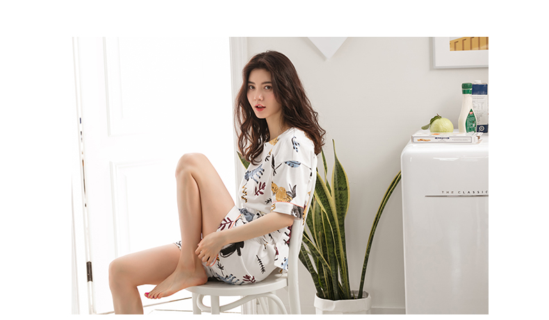 Jing Yun mới đồ ngủ nữ mùa hè cotton ngắn tay nhà dịch vụ phù hợp với thời trang Hàn Quốc áo len cotton nữ nhà quần áo quần áo ngủ nữ
