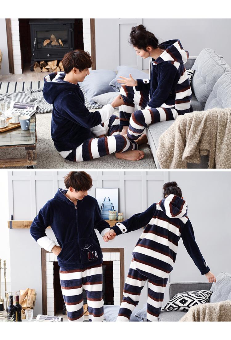 Jing Yun vài bộ đồ ngủ dày ấm áp mùa đông hô nhung tracksuit nữ dài tay flannel phù hợp với nam nhà trùm đầu kiểu đồ bộ may vải thun