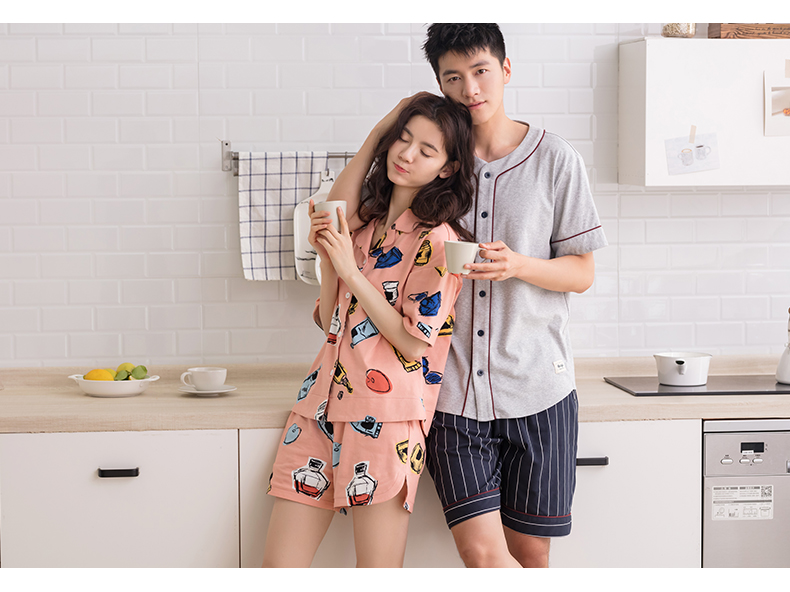 Jing Yun cotton mùa hè vài bộ đồ ngủ đơn giản ngắn tay phục vụ nhà phù hợp với nam dễ thương phim hoạt hình nhà quần áo nữ đồ bộ nam