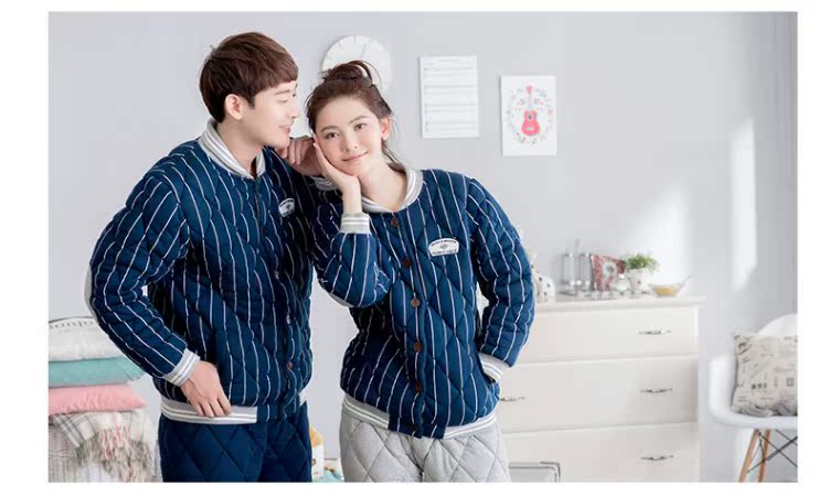 Jing Yun đôi đồ ngủ mùa đông dày bông và bông đơn giản phiên bản Hàn Quốc của nam và nữ phù hợp với dịch vụ nhà couple pijama đẹp