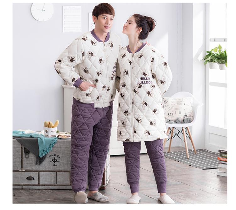 Jing Yun đôi đồ ngủ mùa đông phim hoạt hình bông dày ba lớp bên ngoài nam và nữ dài tay phù hợp với dịch vụ nhà đồ mặc nhà