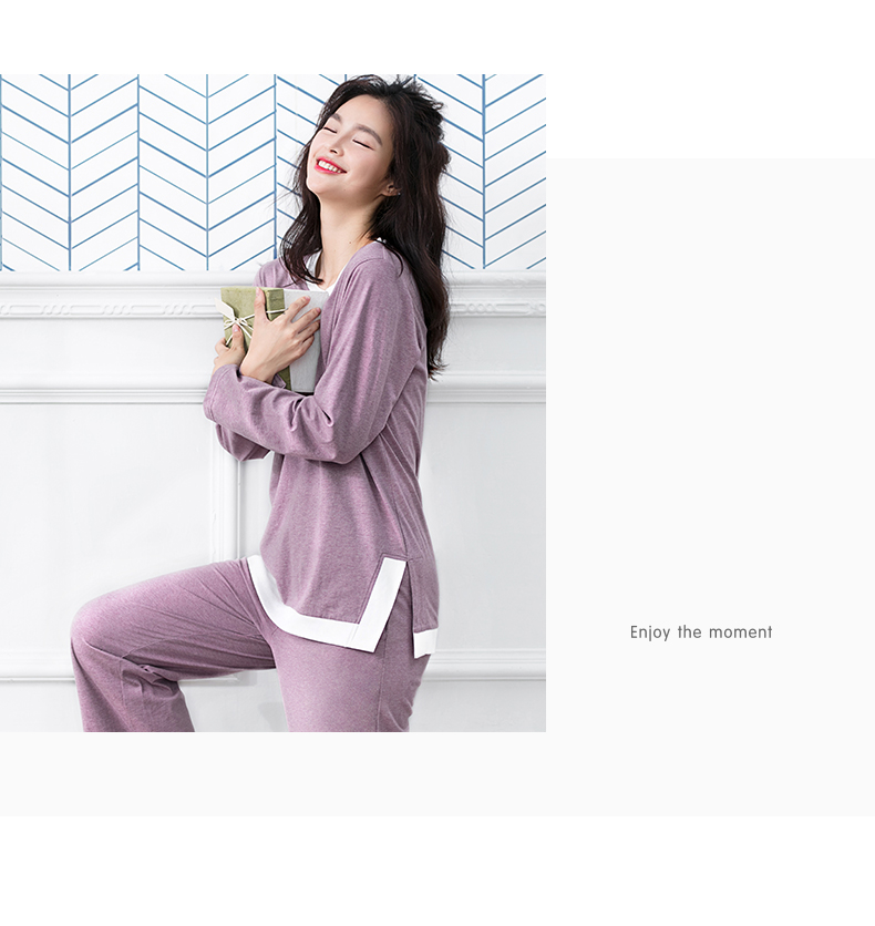 Jing Yun mới đồ ngủ nữ dài tay cotton mùa xuân và mùa thu phù hợp với phụ nữ đơn giản mặc giản dị dịch vụ nhà cotton đồ bộ trung niên