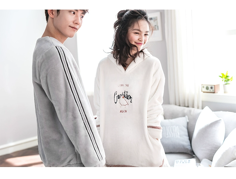 Jing Yun mùa đông san hô lông cừu vài bộ đồ ngủ trùm đầu phụ nữ ấm flannel dịch vụ nhà dài tay áo dày phù hợp với nam đồ ngủ phim hoạt hình