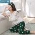 Jing Yun đồ ngủ mới của phụ nữ mùa thu cotton cổ tròn dài tay quần áo nhà ngọt ngào dễ thương quần tây phục vụ nhà phụ nữ - Bên ngoài ăn mặc