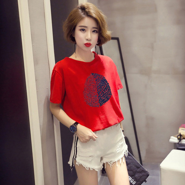 2023 new Korean trendy ins cotton t-shirt women's short-sleeved loose large size Dongdaemun wild western style top summer