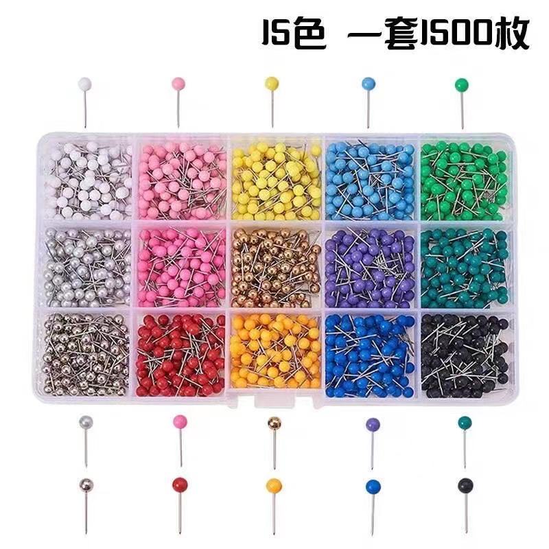 Boxed colored plastic pin pearl needle map mark nail push pin press nail ball short nail cork positioning pin