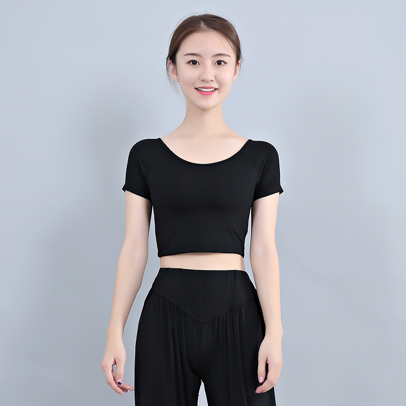 Short Sleeve Black Truffle Yoga Suit Blouse Sport T-shirt Elastic Tight Fit Skinny Fitness Sports Blouse With Chest Cushion