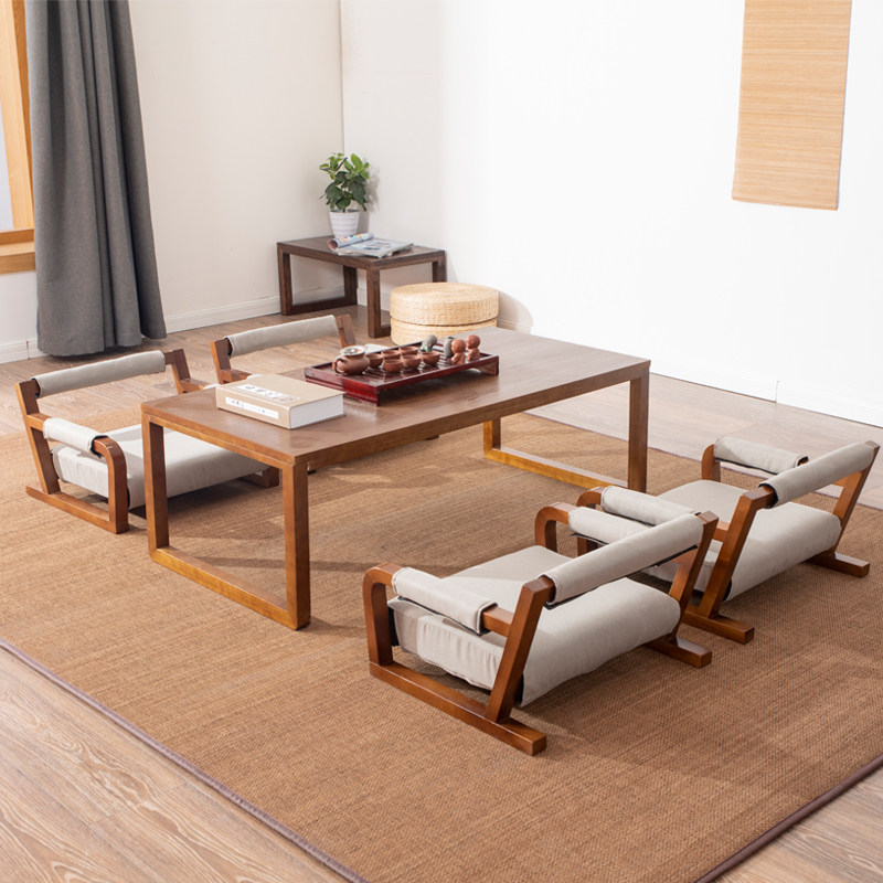 Tatami chair solid wood floating window armrests leaning back chair day style table and chairs Single man without legs chair and room chair customised