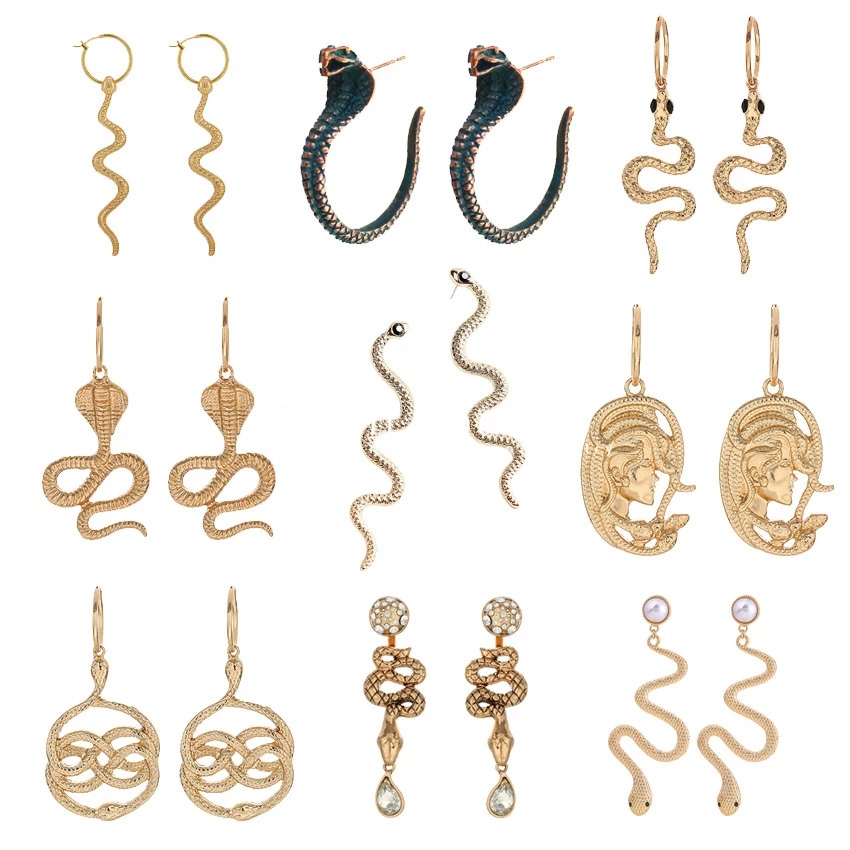 Snake Earring ladies个性夸张长版蛇纹蛇耳针耳环饰серьги