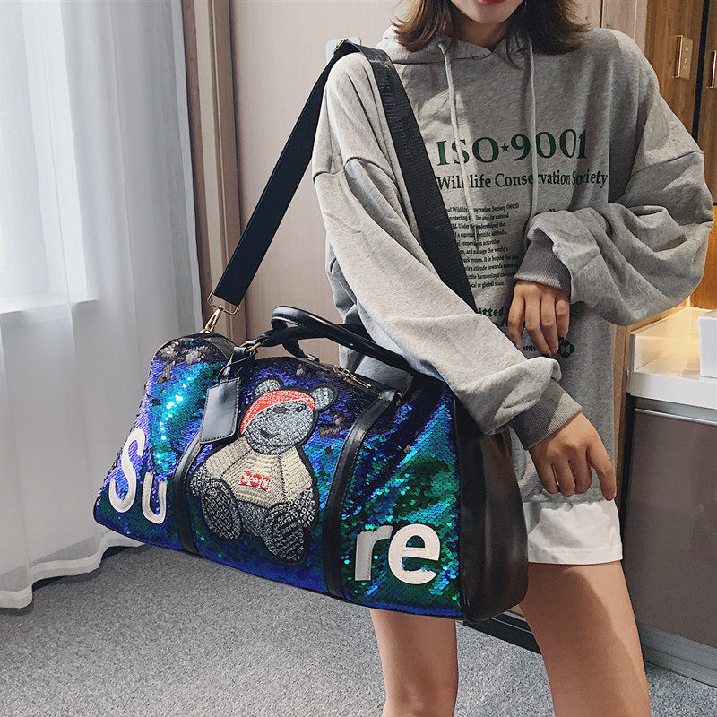 Net Red Travel Bag Large Capacity Woman Handbag Han Edition Short Travel Bright Sheet Cartoon Cute Fitness Bag Luggage Bag