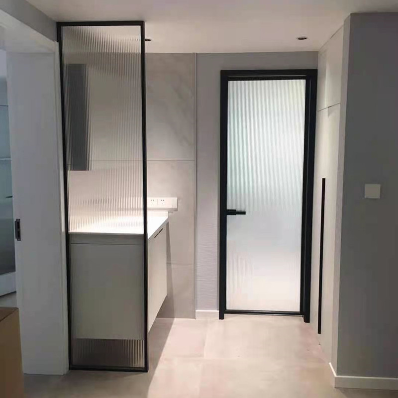 Black Narrow Side Bathroom Steelted Long Iridescent Glass Partition Makeup Room Wash Terrace Golden Screen Dry Wet Separation Genguan