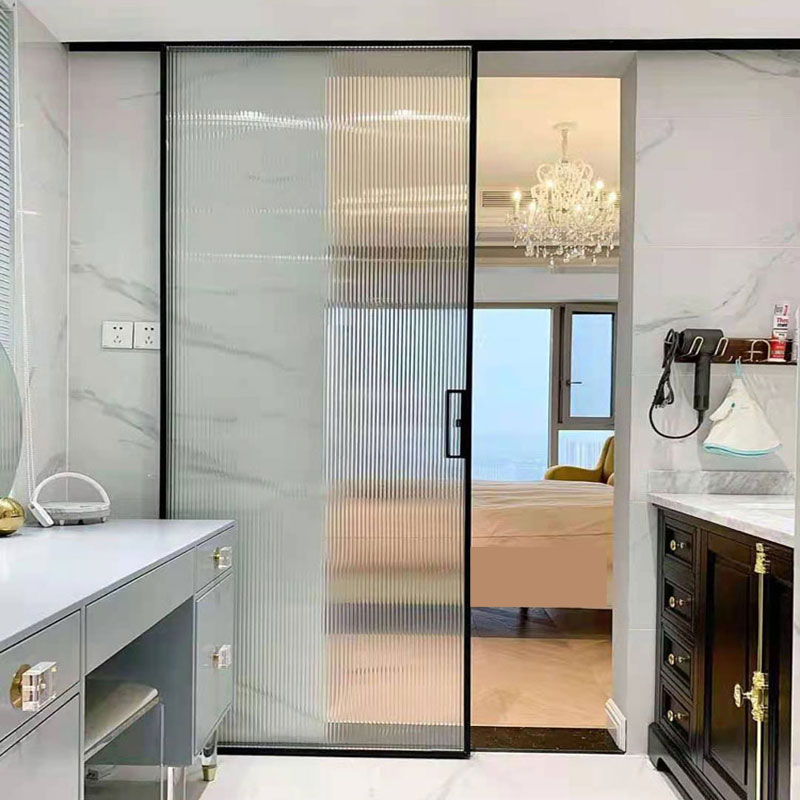 Custom bathroom black narrow side single sliding door hanging rail kitchen partition Changhong glass monorail sliding door rail
